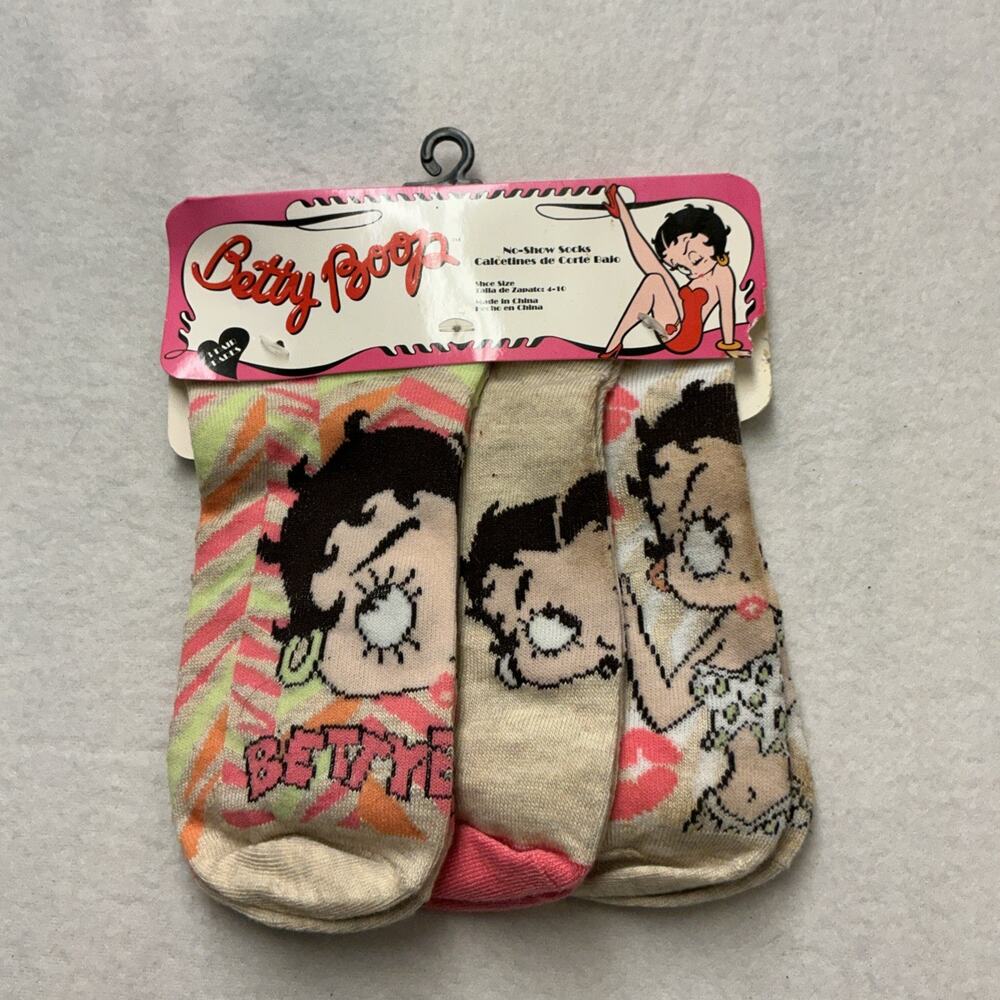 New w/Tag, 3 Pairs Betty Boop Theme No Show Adult Socks, Size 4-10, 3896